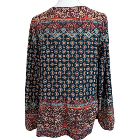 Flowy Boho Blouse Peasant Top M Tiered Colorful Southwest Artsy Travel Vacation - Picture 3 of 10